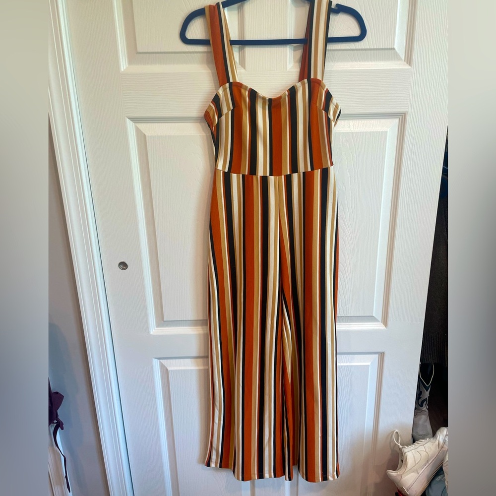 Zara Orange stripe straight leg jumpsuit
